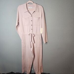 JustFab Baby Pink Jumpsuit Sz M Medium Super Soft Loungewear Cozy Feminine